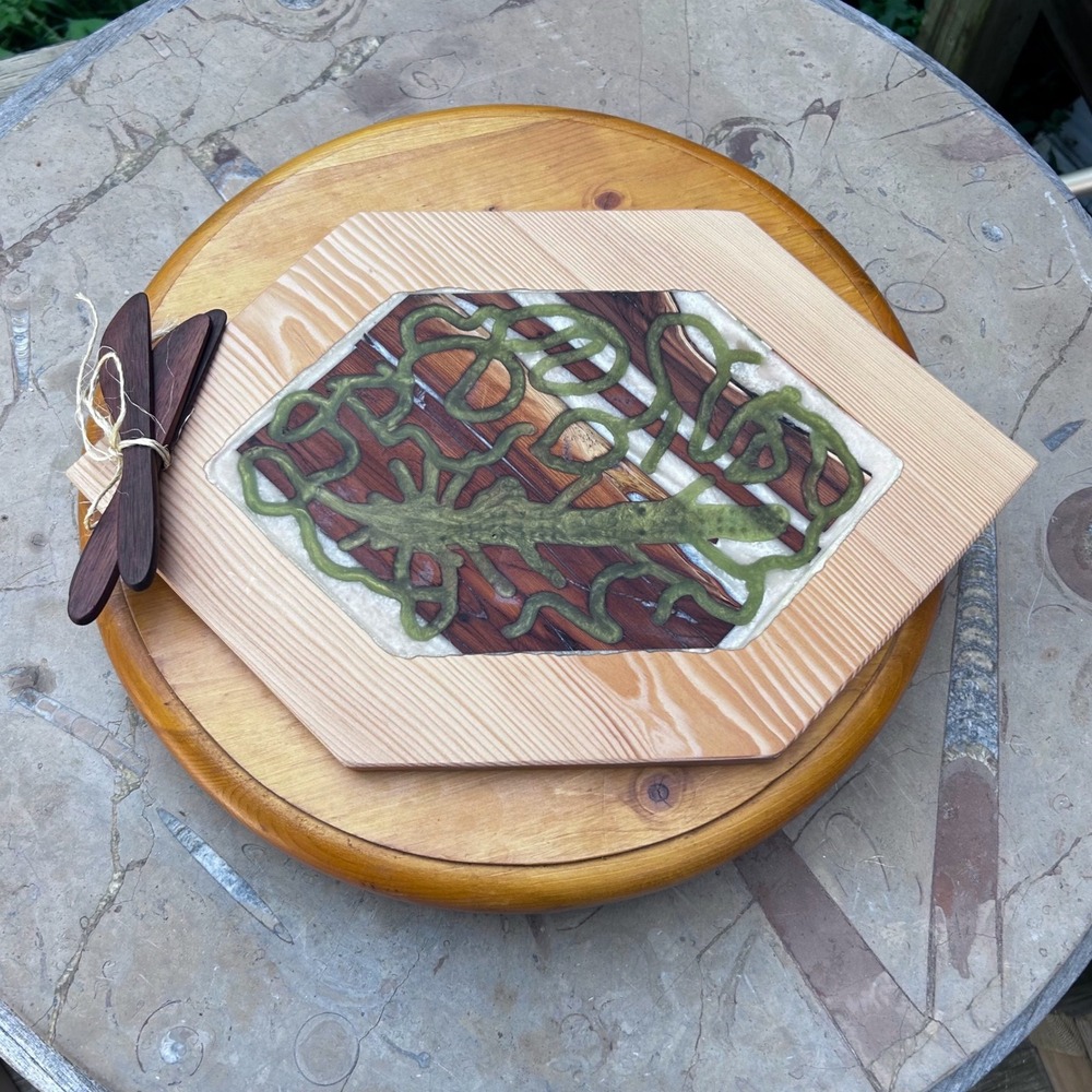 Hexagon Charcuterie Board Set Wood Green Resin Tree Serving Platter Artisan Gift